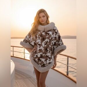 Stylish Brown and Cream Poncho